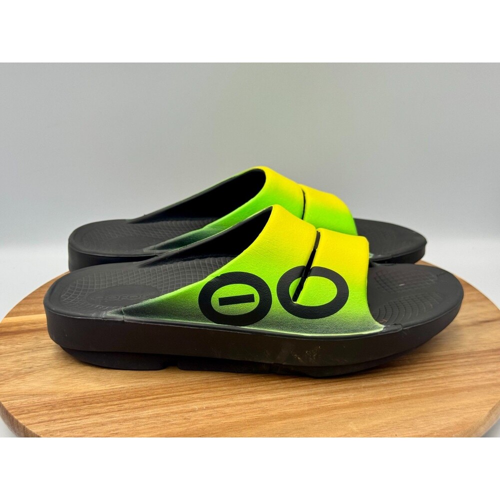 OOFOS OOahh Sport Slide Recovery Sandals Yellow/Green Ombre Size M6/W8